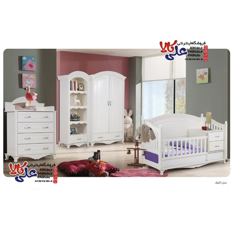 سرویس خواب،تخت و کمد نوزاد نوجوان مدل آنتیک به همراه تشک