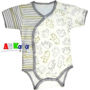 لباس نوزادی پیراهن بادی آستین کوتاه طرح خرس قطبی کد AK04