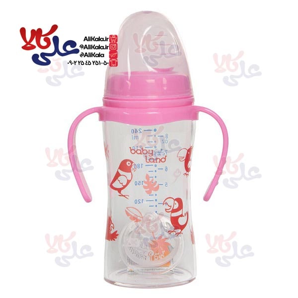 شیشه شیر پیرکس دسته دار بیبی لند مدل 491/492 ظرفیت 240میل